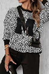 Letter M Leopard Round Neck Top and Pants Set OutfitFlow